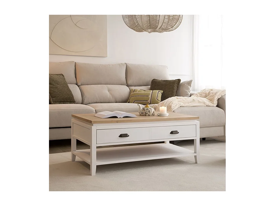 Table basse avec plateau relevable en bois massif naturel 110x45