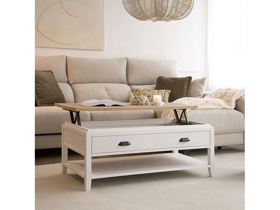 Table basse avec plateau relevable en bois massif naturel 110x45