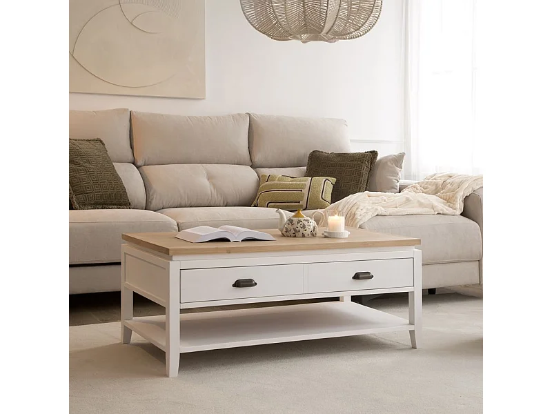 Table basse avec plateau relevable en bois massif naturel 110x45