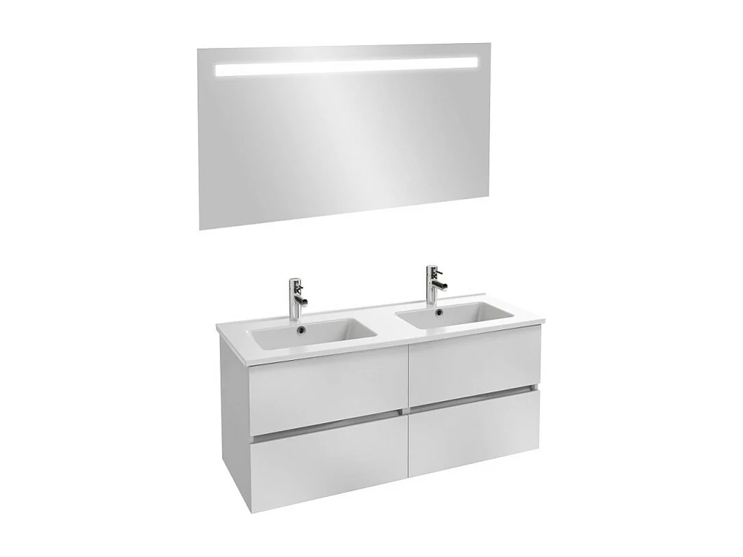 Meuble double vasque 120 cm JACOB DELAFON Tolbiac blanc + miroir led