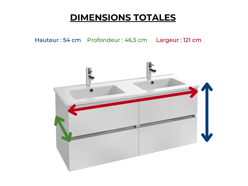 Meuble double vasque 120 cm JACOB DELAFON Tolbiac blanc + miroir led