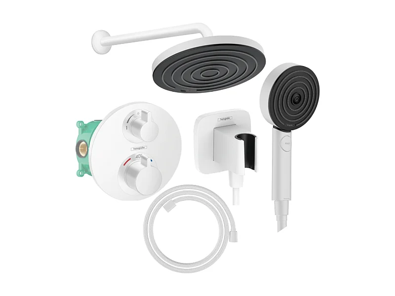 Colonne de douche thermostatique HANSGROHE Ecostat S Douche de tête Pulsify S Flexible Designflex Douchette Pulsify blanc mat