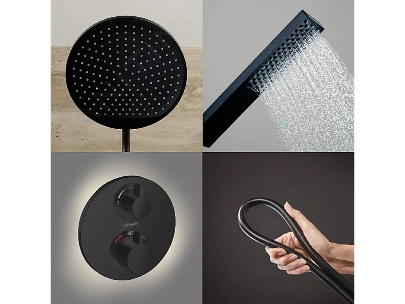 Colonne de douche thermostatique HANSGROHE Ecostat S Douche de tête Crometta S Flexible Isiflex Douchette Pulsify E noir mat