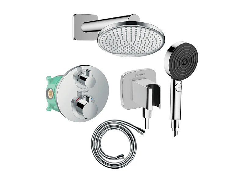 Colonne de douche thermostatique HANSGROHE Ecostat S Douche de tête Crometta S Flexible Isiflex Douchette Pulsify chromé