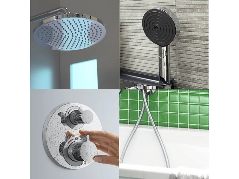 Colonne de douche thermostatique HANSGROHE Ecostat S Douche de tête Crometta S Flexible Isiflex Douchette Pulsify chromé