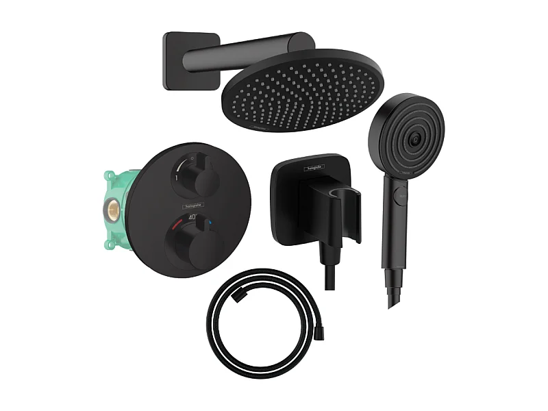 Colonne de douche thermostatique HANSGROHE Ecostat S Douche de tête Crometta S Flexible Designflex Douchette Pulsify noir mat