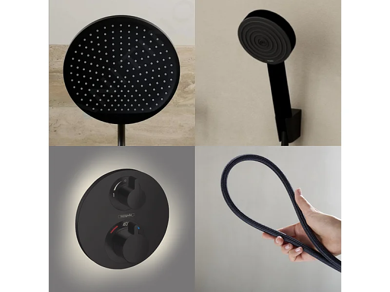 Colonne de douche thermostatique HANSGROHE Ecostat S Douche de tête Crometta S Flexible Designflex Douchette Pulsify noir mat
