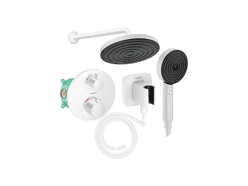 Colonne de douche thermostatique HANSGROHE Ecostat S Douche de tête Pulsify S Flexible Isiflex Douchette Pulsify blanc mat