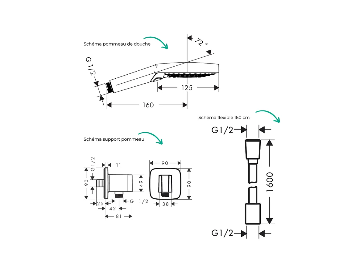 Colonne de douche thermostatique HANSGROHE Ecostat S Douche de tête Pulsify S Flexible Isiflex Douchette Raindance Select S blanc