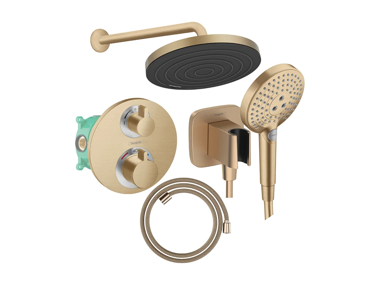 Colonne douche thermostatique HANSGROHE Ecostat S Douche de tête Pulsify S Flexible Designflex Douchette Raindance Select S bronze