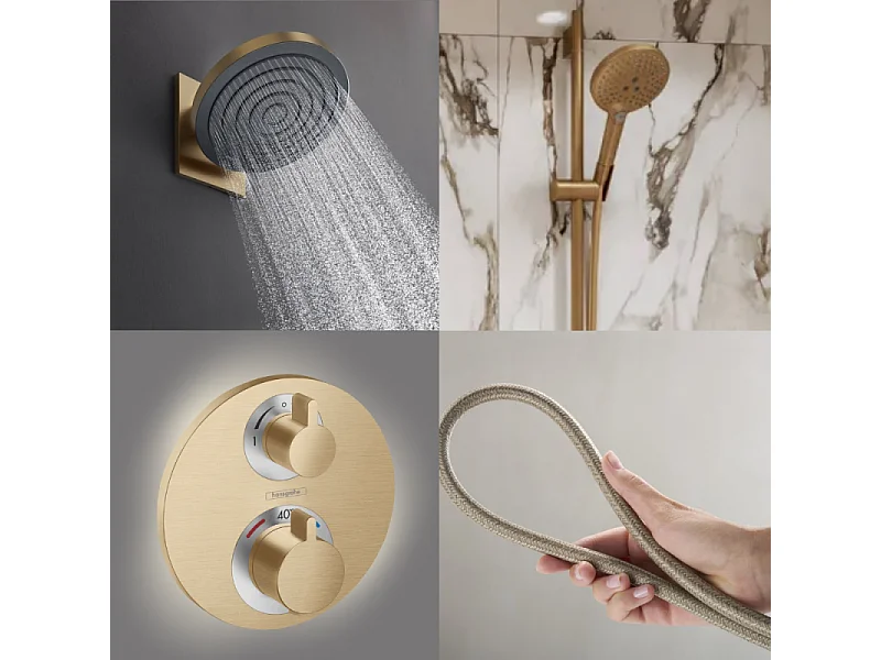 Colonne douche thermostatique HANSGROHE Ecostat S Douche de tête Pulsify S Flexible Designflex Douchette Raindance Select S bronze