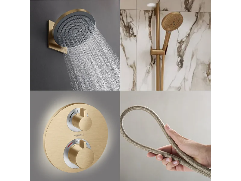 Colonne douche thermostatique HANSGROHE Ecostat S Douche de tête Pulsify S Flexible Designflex Douchette Raindance Select S bronze