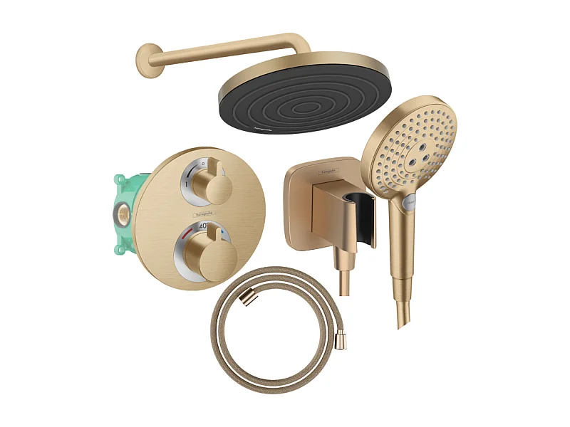 Colonne douche thermostatique HANSGROHE Ecostat S Douche de tête Pulsify S Flexible Designflex Douchette Raindance Select S bronze