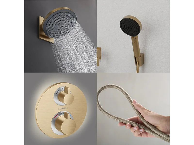 Colonne de douche thermostatique HANSGROHE Ecostat S Douche de tête Pulsify S Flexible Designflex Douchette Pulsify bronze brossé