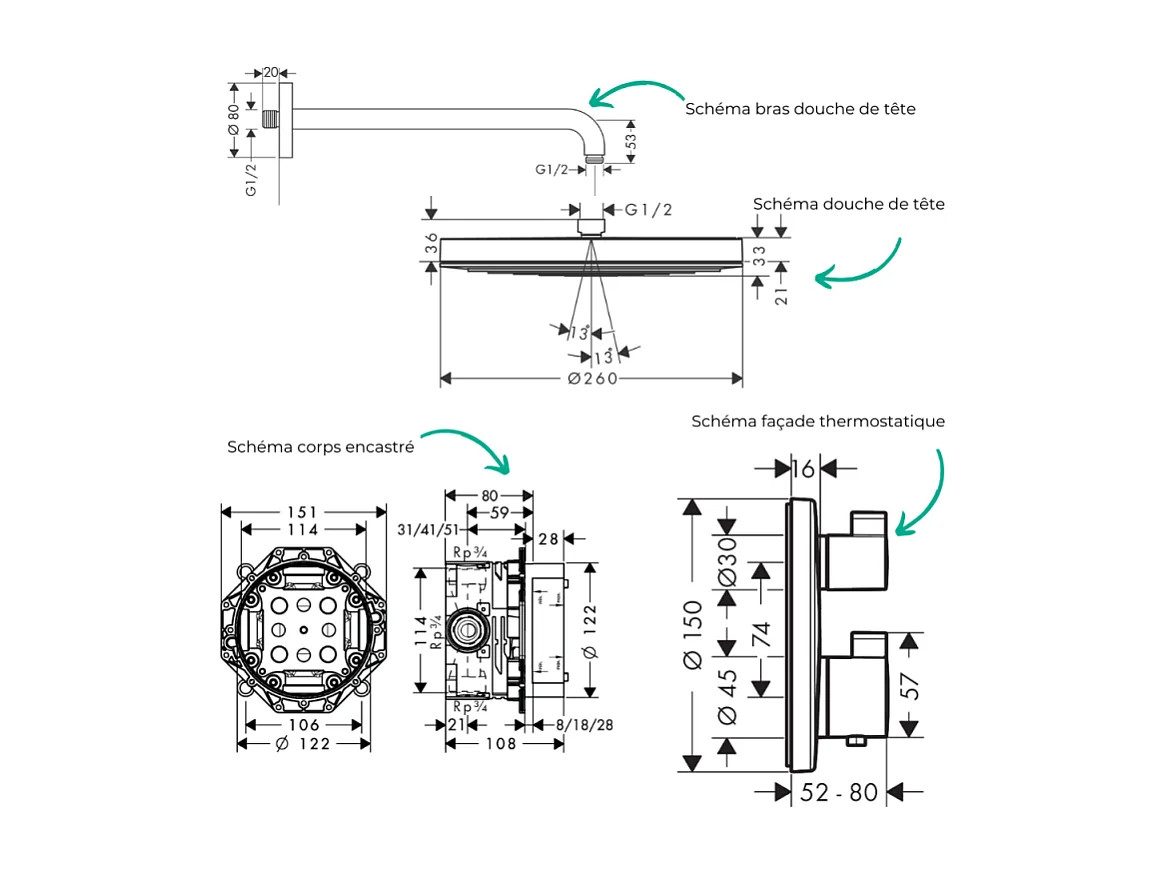 Colonne de douche thermostatique HANSGROHE Ecostat S Douche de tête Pulsify S Flexible Designflex Douchette Pulsify bronze brossé