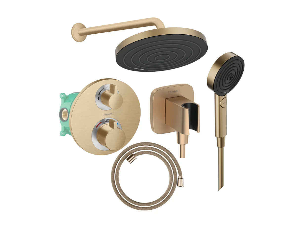 Colonne de douche thermostatique HANSGROHE Ecostat S Douche de tête Pulsify S Flexible Designflex Douchette Pulsify bronze brossé