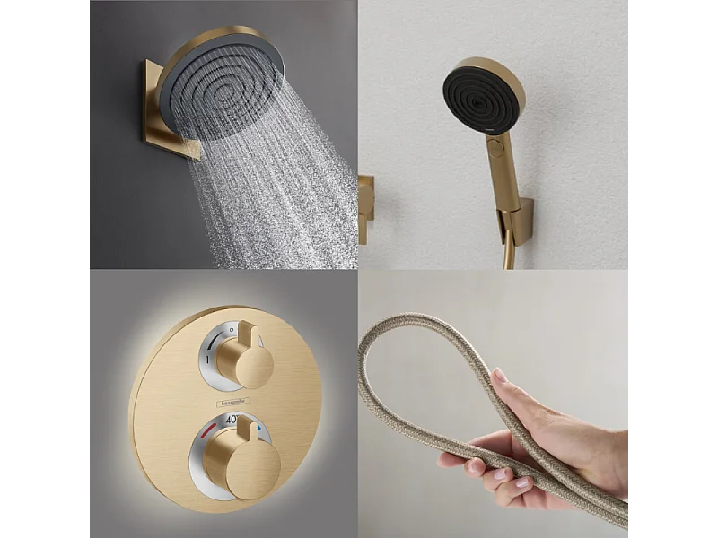 Colonne de douche thermostatique HANSGROHE Ecostat S Douche de tête Pulsify S Flexible Designflex Douchette Pulsify bronze brossé