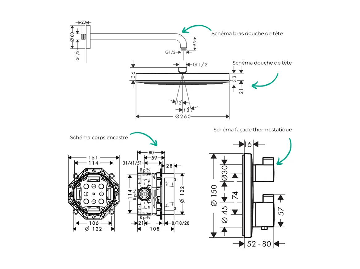 Colonne de douche thermostatique HANSGROHE Ecostat S Douche de tête Pulsify S Flexible Designflex Douchette Pulsify bronze brossé