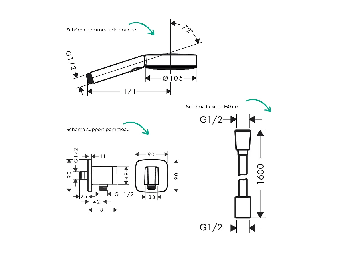 Colonne de douche thermostatique HANSGROHE Ecostat S Douche de tête Pulsify S Flexible Designflex Douchette Pulsify bronze brossé