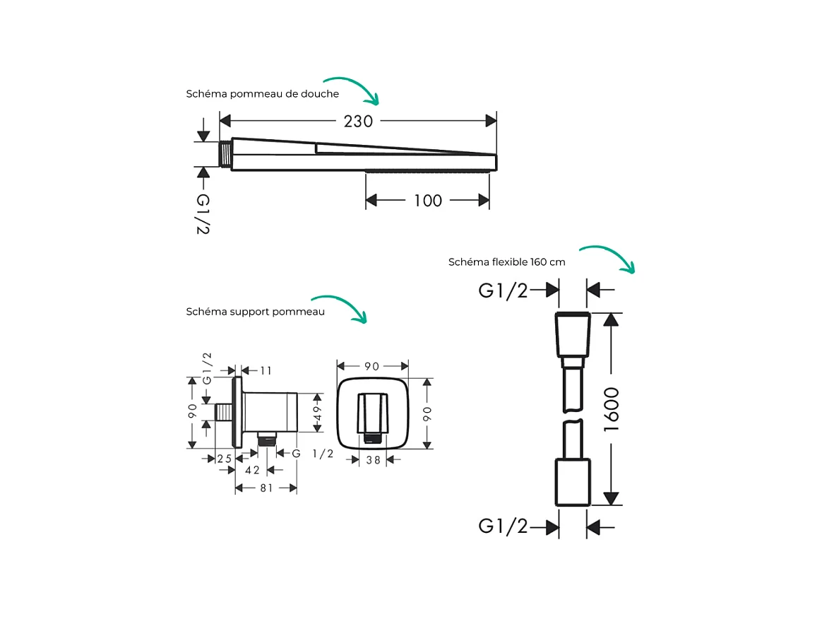Colonne de douche thermostatique HANSGROHE Ecostat S Douche de tête Pulsify S Flexible Isiflex Douchette Pulsify E  blanc mat