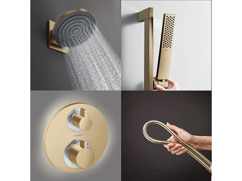 Colonne de douche thermostatique HANSGROHE Ecostat S Douche de tête Pulsify S Flexible Isiflex Douchette Pulsify E  bronze brossé