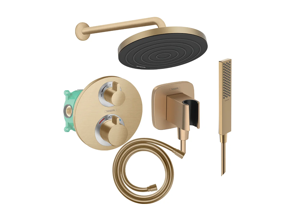 Colonne de douche thermostatique HANSGROHE Ecostat S Douche de tête Pulsify S Flexible Isiflex Douchette Pulsify E  bronze brossé