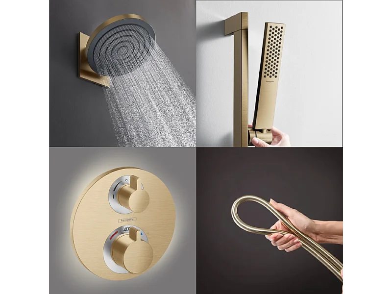 Colonne de douche thermostatique HANSGROHE Ecostat S Douche de tête Pulsify S Flexible Isiflex Douchette Pulsify E  bronze brossé