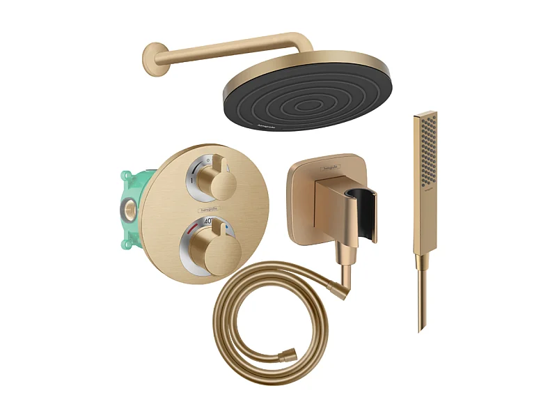 Colonne de douche thermostatique HANSGROHE Ecostat S Douche de tête Pulsify S Flexible Isiflex Douchette Pulsify E  bronze brossé