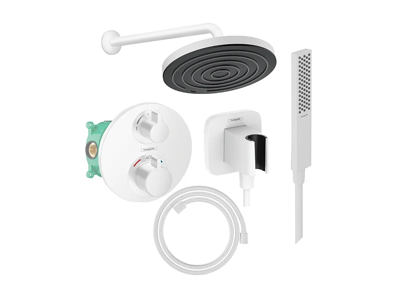 Colonne de douche thermostatique HANSGROHE Ecostat S Douche de tête Pulsify S Flexible Designflex Douchette Pulsify E  blanc mat