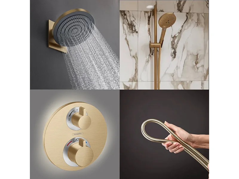 Colonne de douche thermostatique HANSGROHE Ecostat S Douche de tête Pulsify S Flexible Isiflex Douchette Raindance Select S bronze