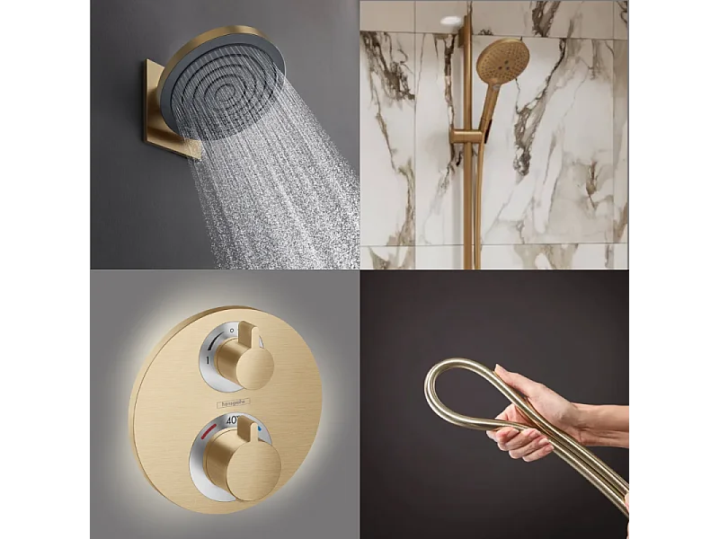 Colonne de douche thermostatique HANSGROHE Ecostat S Douche de tête Pulsify S Flexible Isiflex Douchette Raindance Select S bronze