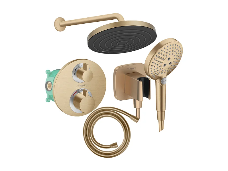 Colonne de douche thermostatique HANSGROHE Ecostat S Douche de tête Pulsify S Flexible Isiflex Douchette Raindance Select S bronze
