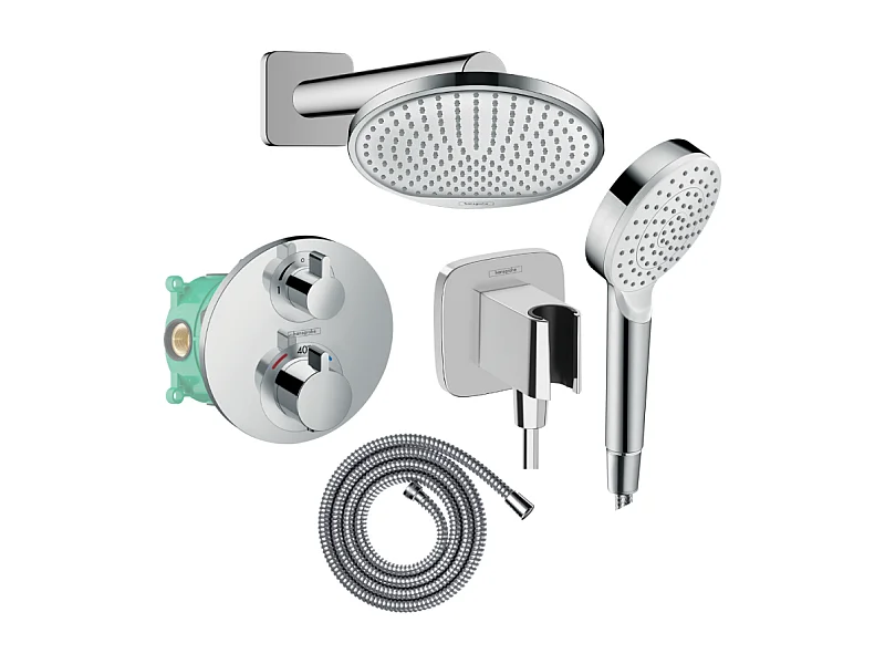 Colonne de douche thermostatique HANSGROHE Ecostat S Douche de tête Crometta S Flexible Metaflex Douchette Crometta chromé