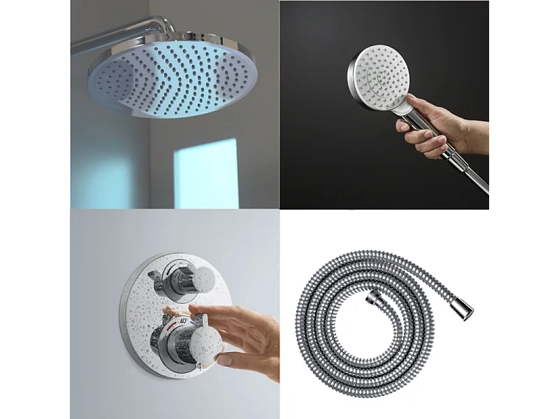 Colonne de douche thermostatique HANSGROHE Ecostat S Douche de tête Crometta S Flexible Metaflex Douchette Crometta chromé