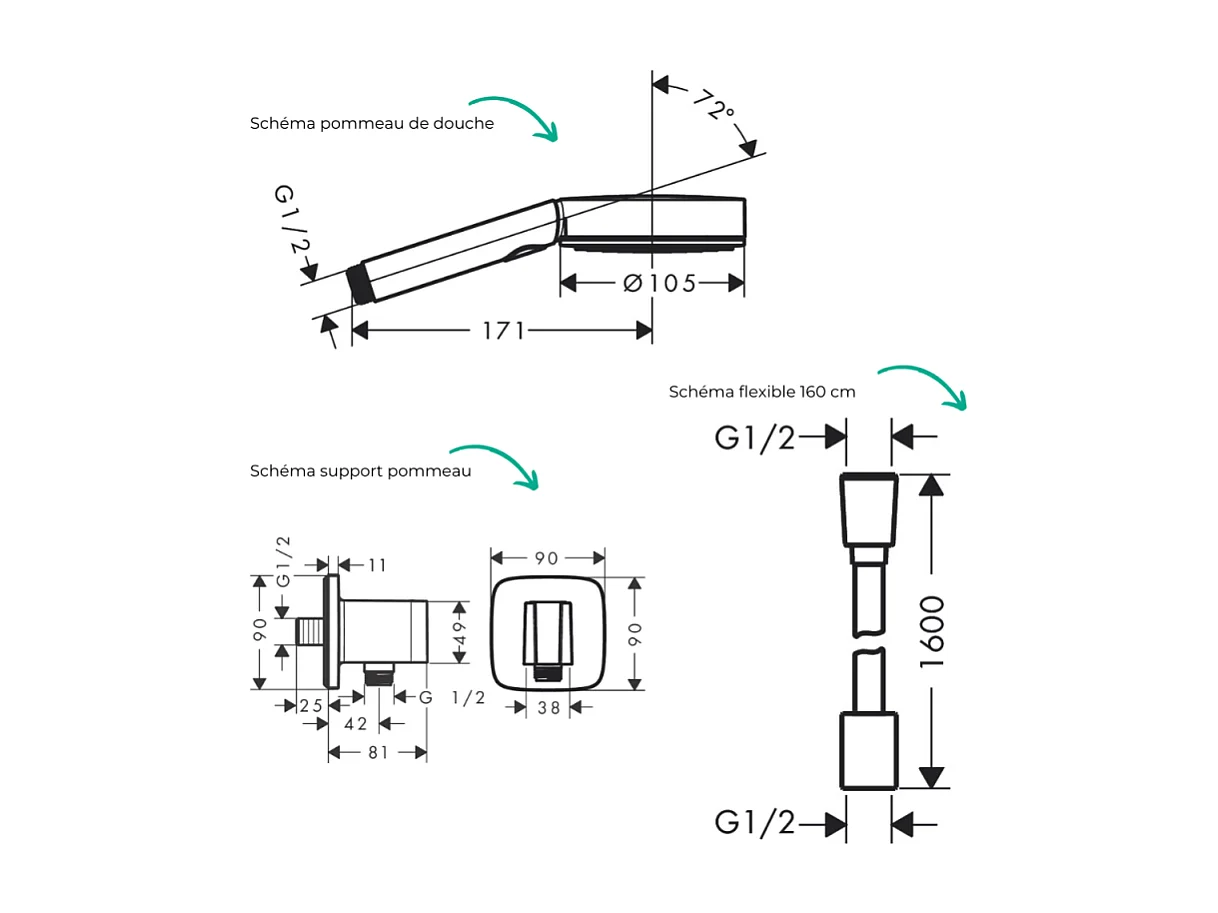 Colonne de douche thermostatique HANSGROHE ShowerSelect E Douche de tête Vernis Shape Flexible Isiflex Douchette Pulsify chromé