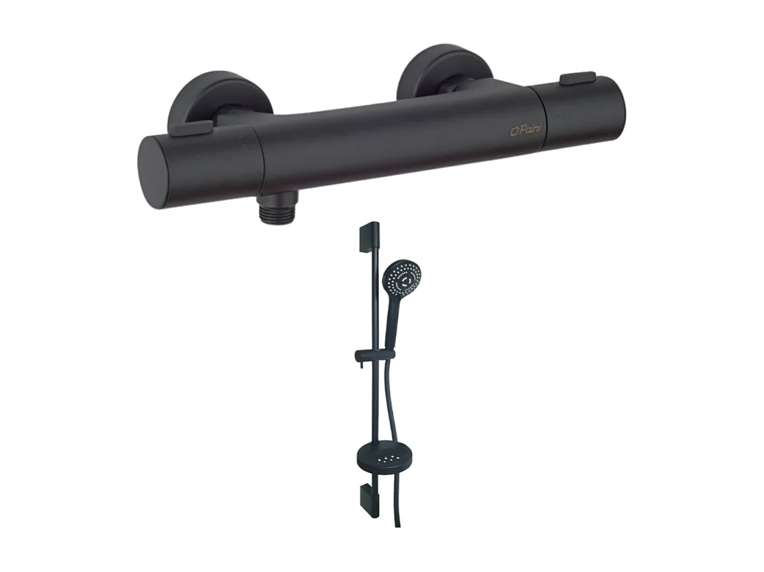 Mitigeur douche thermostatique PAINI Ruby + Pack pommeau de douche rond 3 jets Paini Ruby Noir Mat