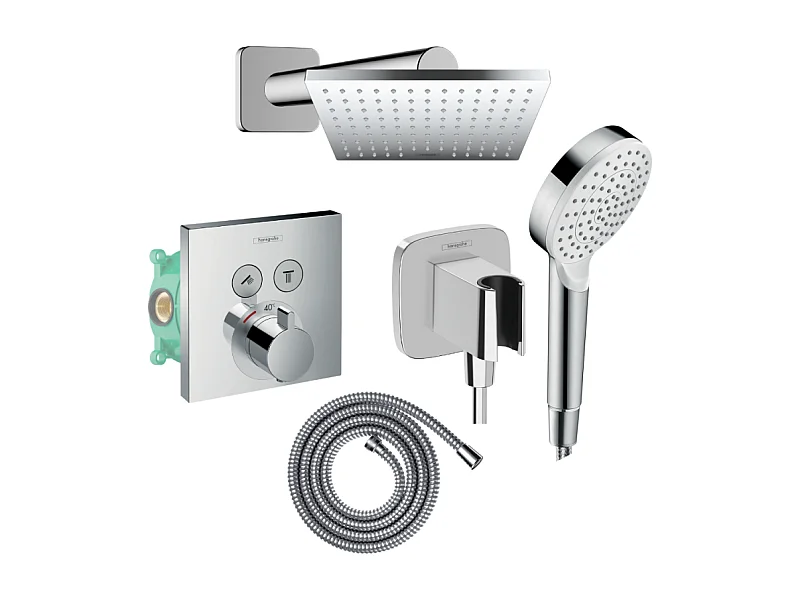 Colonne de douche thermostatique HANSGROHE ShowerSelect E Douche de tête Vernis Shape Flexible Metaflex Douchette Crometta chromé