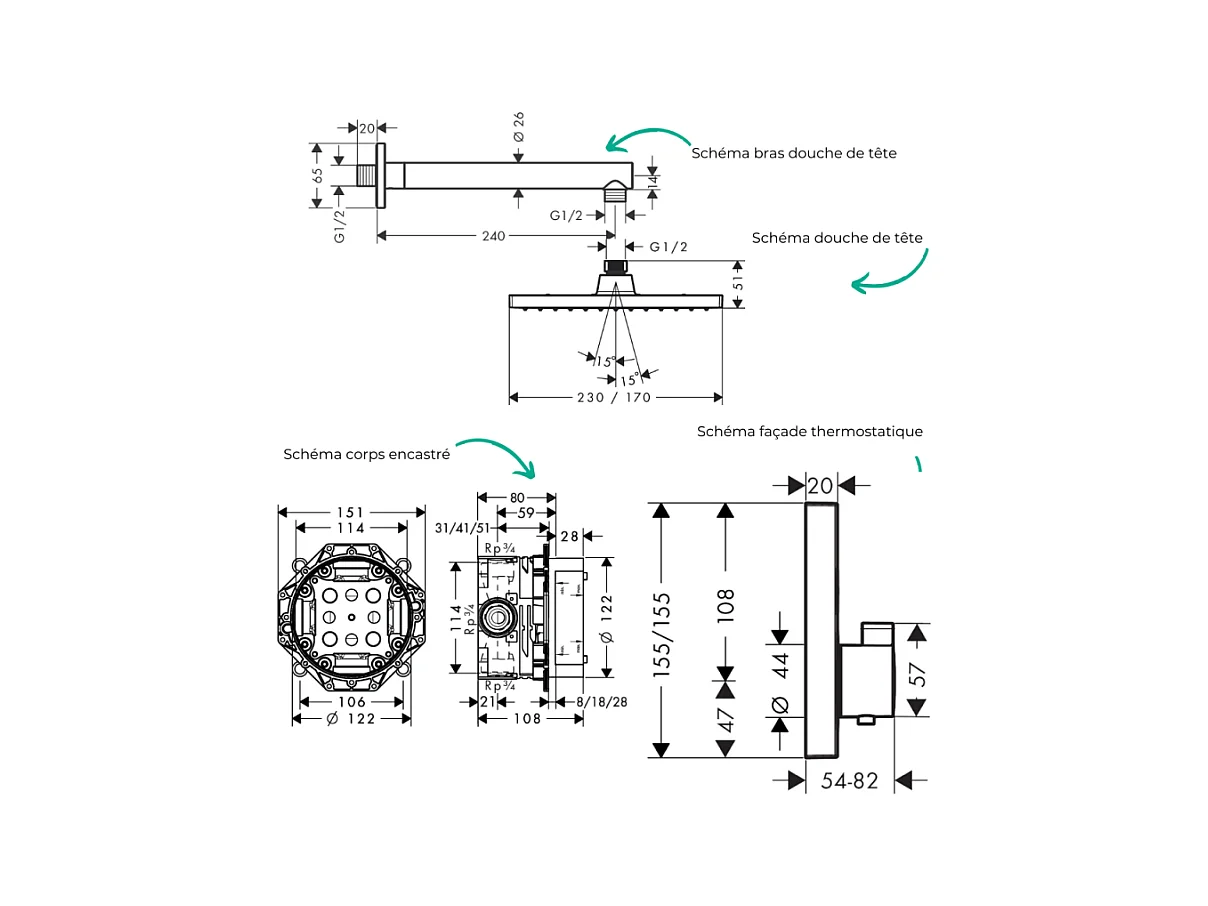 Colonne de douche thermostatique HANSGROHE ShowerSelect E Douche de tête Vernis Shape Flexible Isiflex Douchette PulsifyE noir mat
