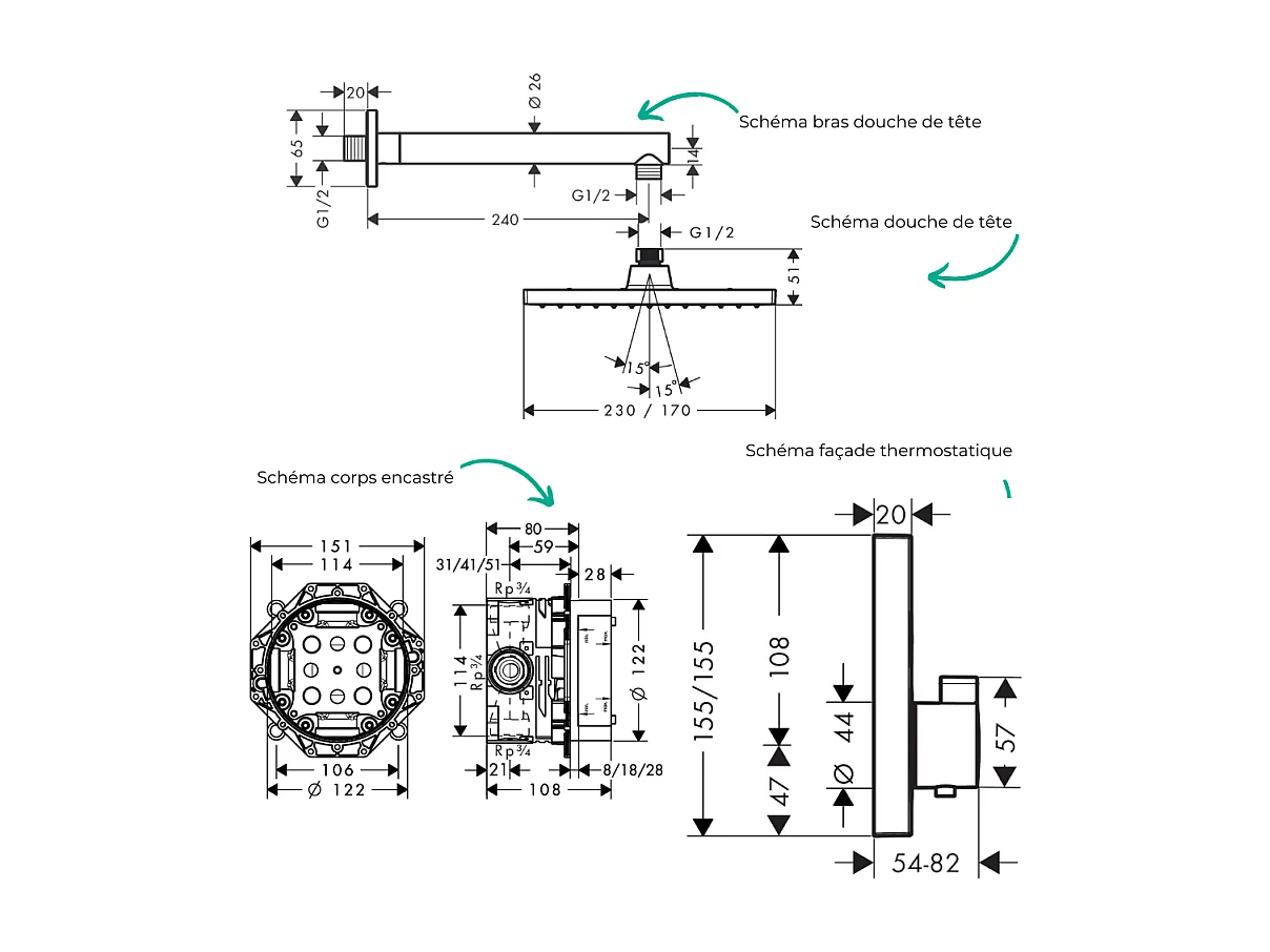 Colonne de douche thermostatique HANSGROHE ShowerSelect E Douche de tête Vernis Shape Flexible Isiflex Douchette PulsifyE noir mat