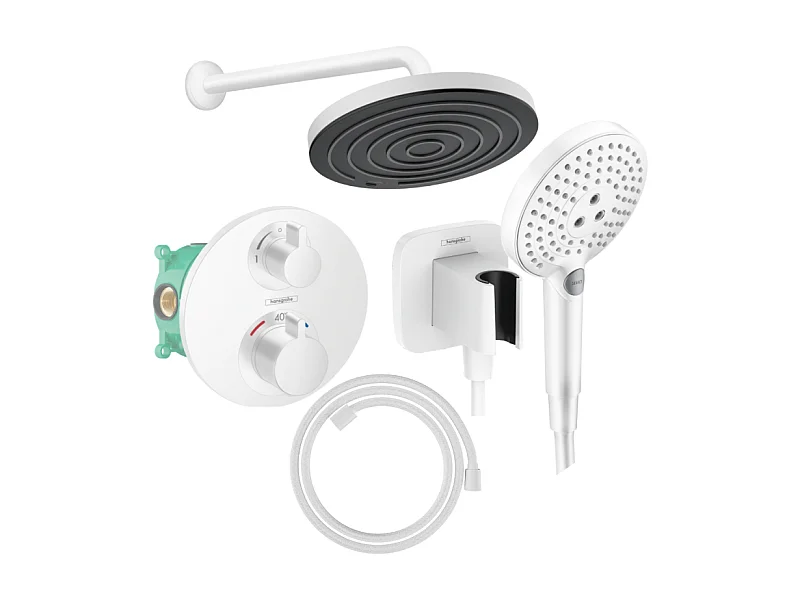 Colonne douche thermostatique HANSGROHE Ecostat S Douche de tête Pulsify S Flexible Designflex Douchette Raindance Select S blanc