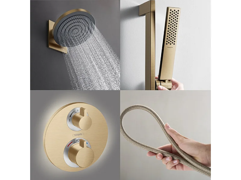Colonne de douche thermostatique HANSGROHE Ecostat S Douche de tête Pulsify S Flexible Designflex Douchette Pulsify E  bronze