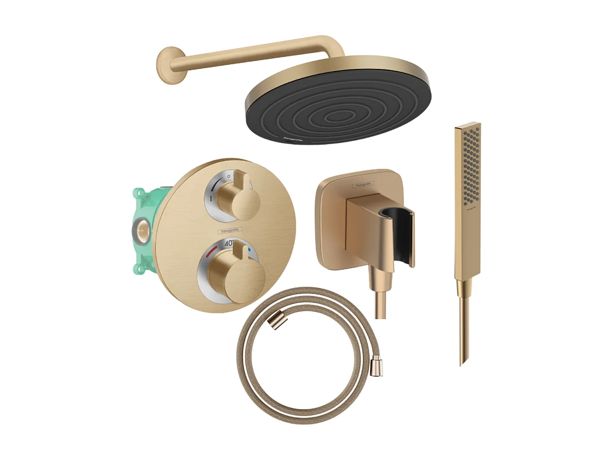 Colonne de douche thermostatique HANSGROHE Ecostat S Douche de tête Pulsify S Flexible Designflex Douchette Pulsify E  bronze