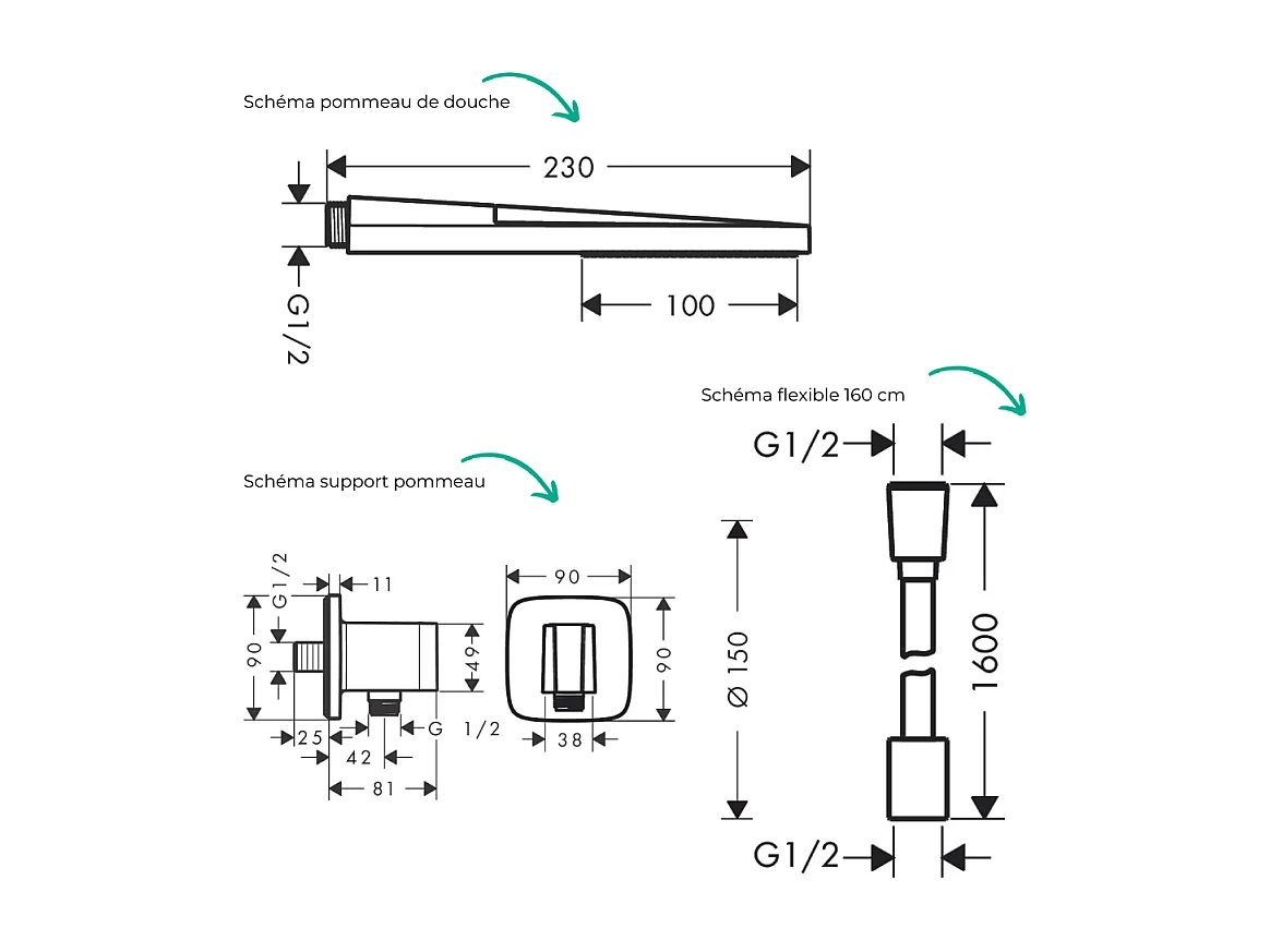 Colonne de douche thermostatique HANSGROHE Ecostat S Douche de tête Pulsify S Flexible Designflex Douchette Pulsify E  bronze