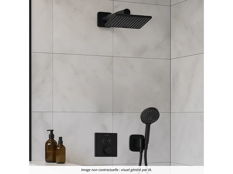 Colonne de douche thermostatique HANSGROHE ShowerSelect E Douche de tête Vernis Shape Flexible Isiflex Douchette Vernis B noir mat