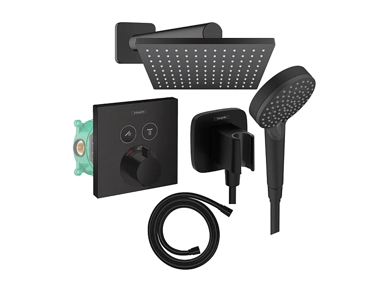 Colonne de douche thermostatique HANSGROHE ShowerSelect E Douche de tête Vernis Shape Flexible Isiflex Douchette Vernis B noir mat