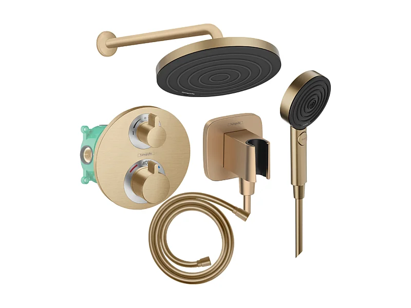 Colonne de douche thermostatique HANSGROHE Ecostat S Douche de tête Pulsify S Flexible Isiflex Douchette Pulsify bronze brossé