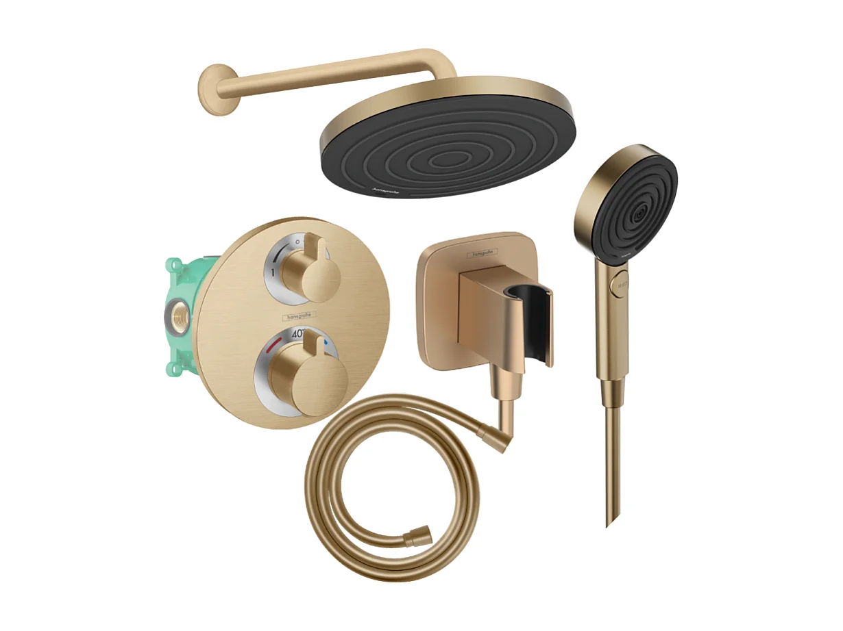 Colonne de douche thermostatique HANSGROHE Ecostat S Douche de tête Pulsify S Flexible Isiflex Douchette Pulsify bronze brossé
