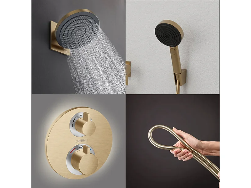 Colonne de douche thermostatique HANSGROHE Ecostat S Douche de tête Pulsify S Flexible Isiflex Douchette Pulsify bronze brossé