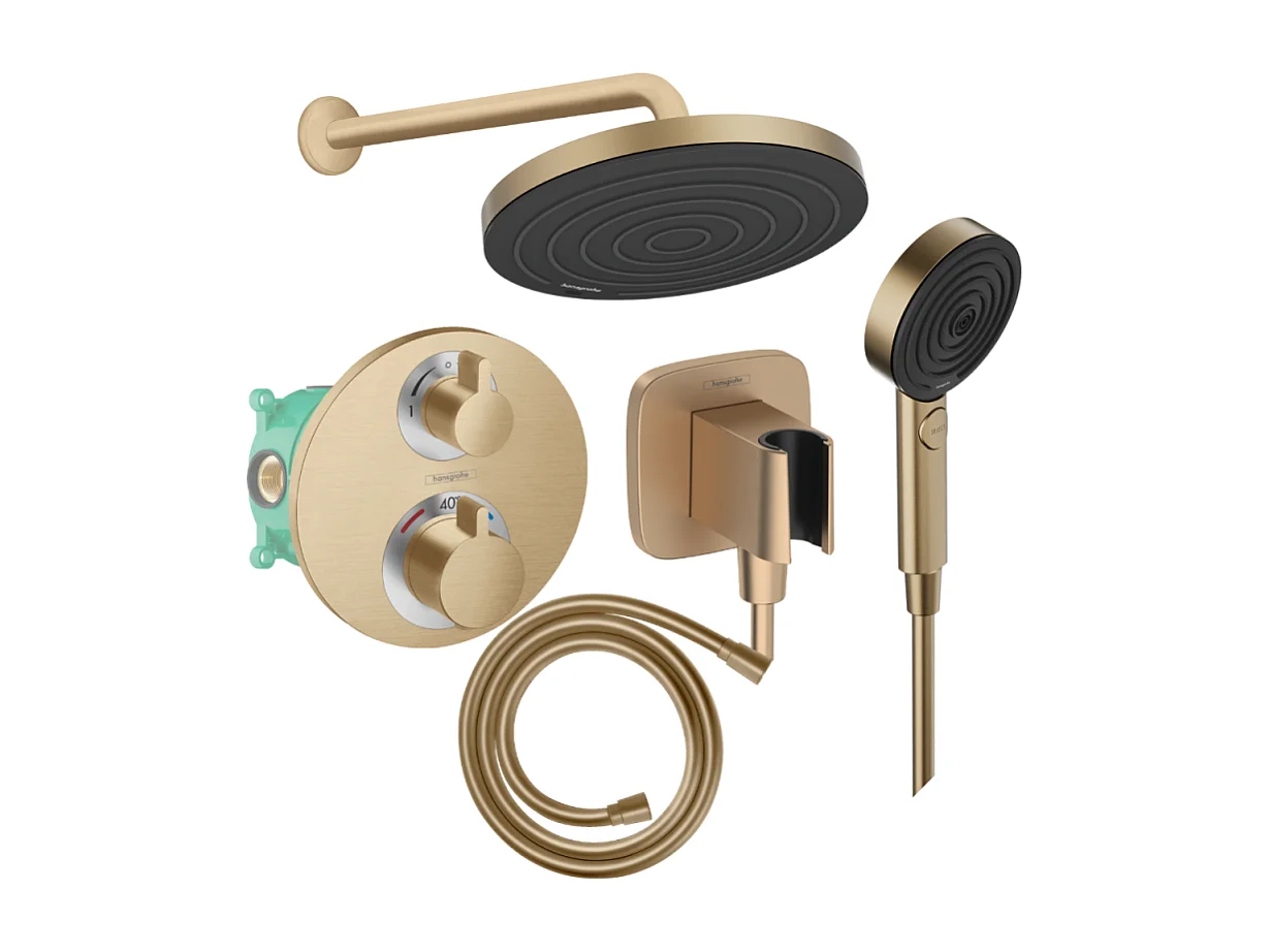 Colonne de douche thermostatique HANSGROHE Ecostat S Douche de tête Pulsify S Flexible Isiflex Douchette Pulsify bronze brossé
