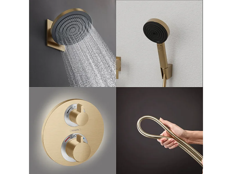 Colonne de douche thermostatique HANSGROHE Ecostat S Douche de tête Pulsify S Flexible Isiflex Douchette Pulsify bronze brossé